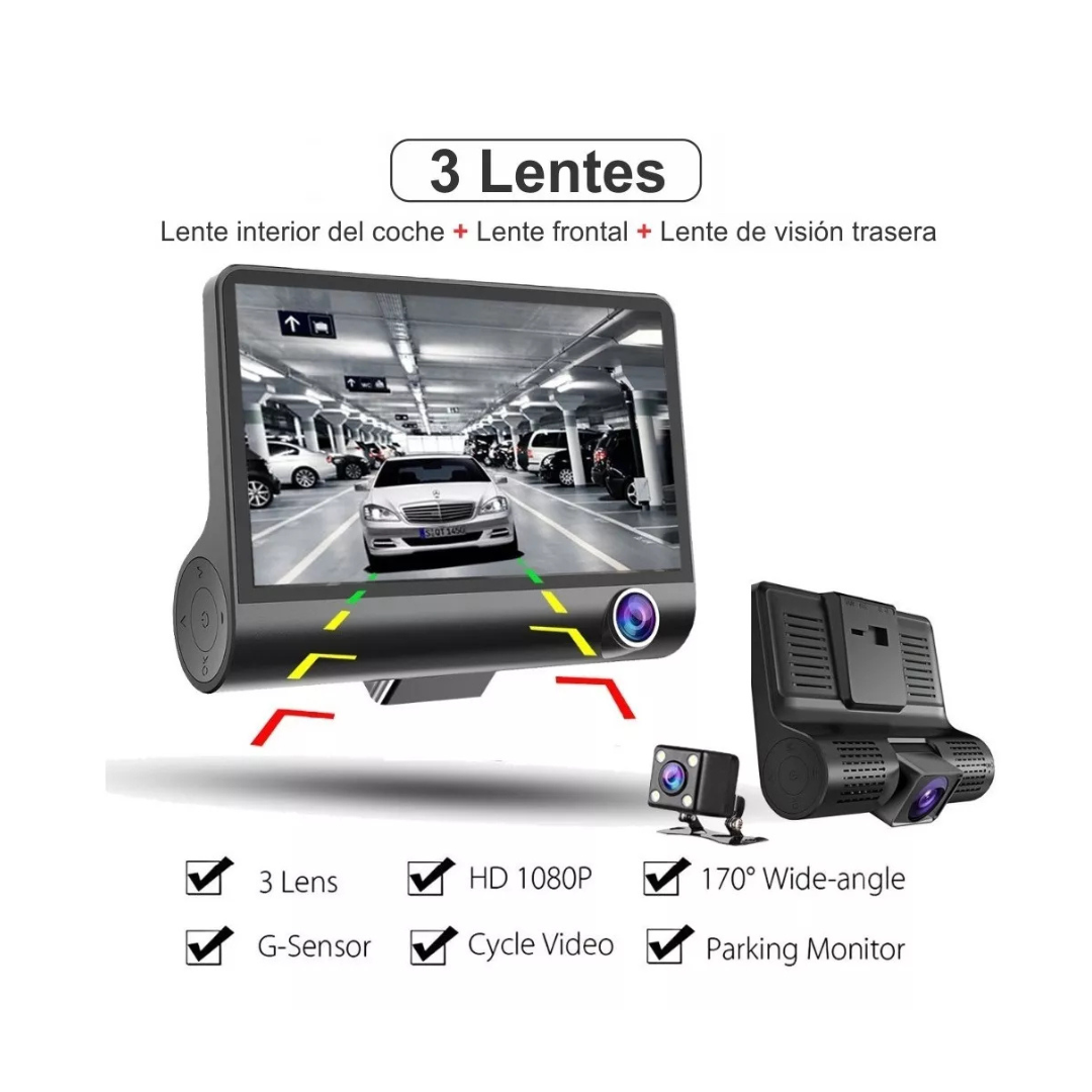 Cámara Para Carro Dvr 3 Lentes 1080p Full Hd Dash Cam 3 En 1