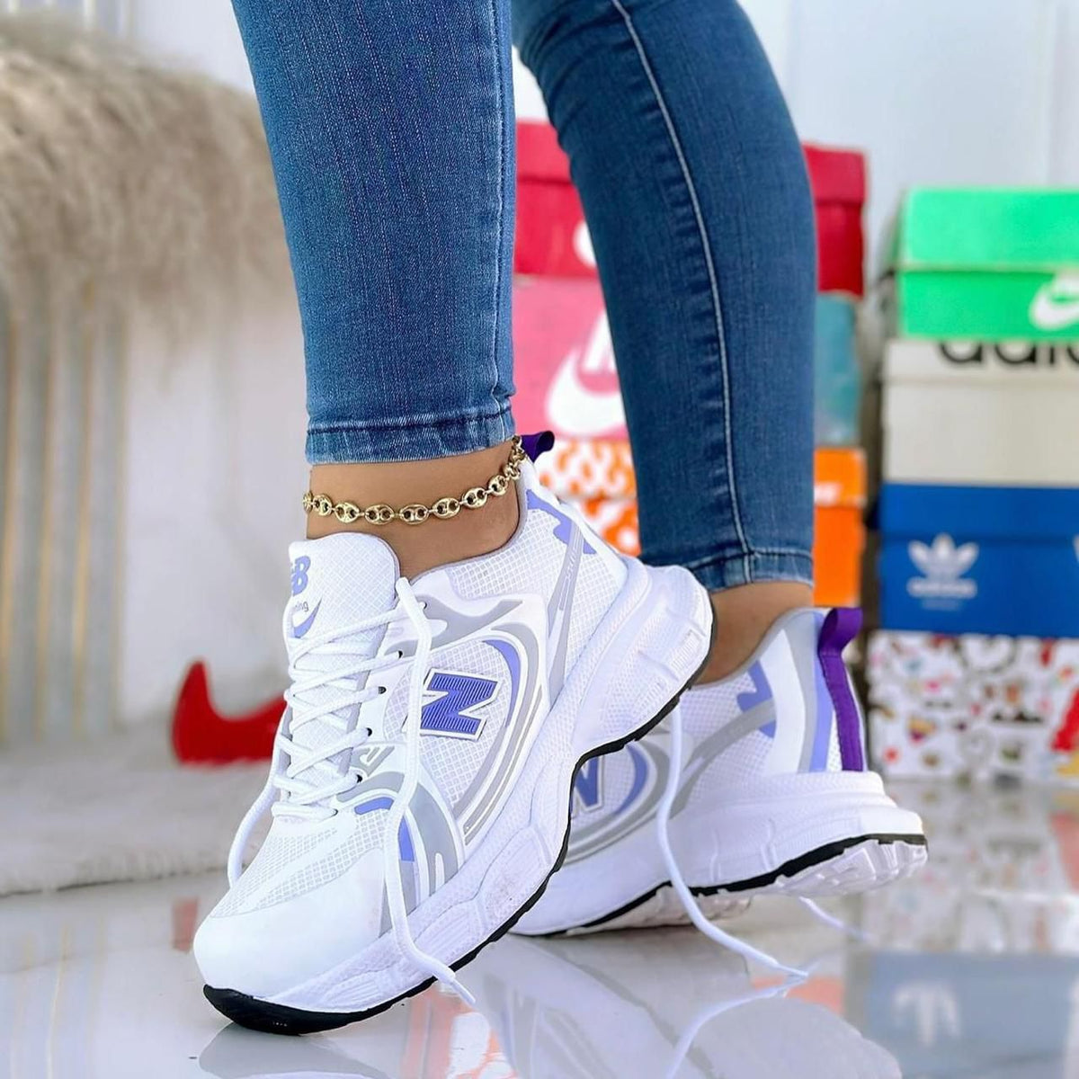 Tenis New Balance Burbuja Blanco Lila Dama