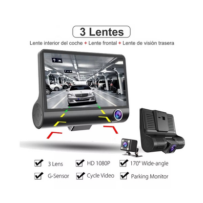 Cámara Para Carro Dvr 3 Lentes 1080p Full Hd Dash Cam 3 En 1