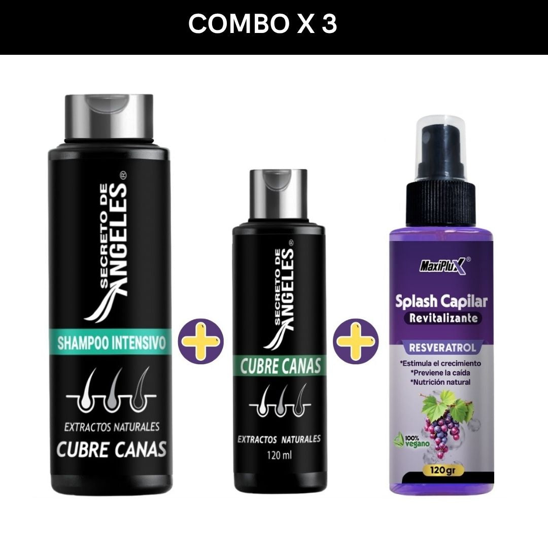 Shampoo Cubrecanas + Splas Capilar + Resve C